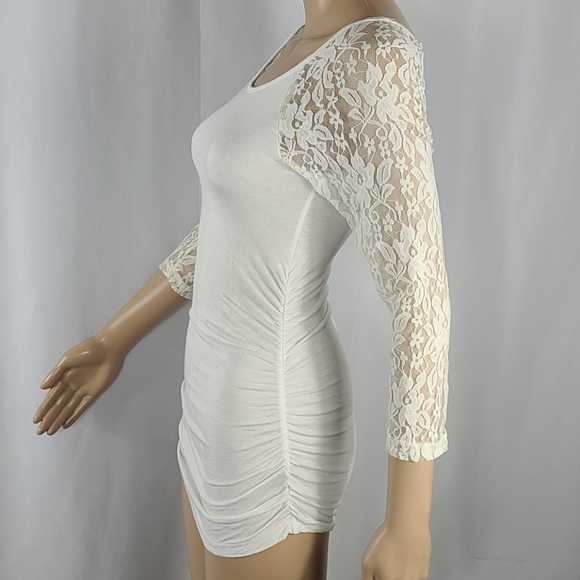 Deb | Off White Lace 3/4 Sleeves Mini Dress - Picture 5 of 9